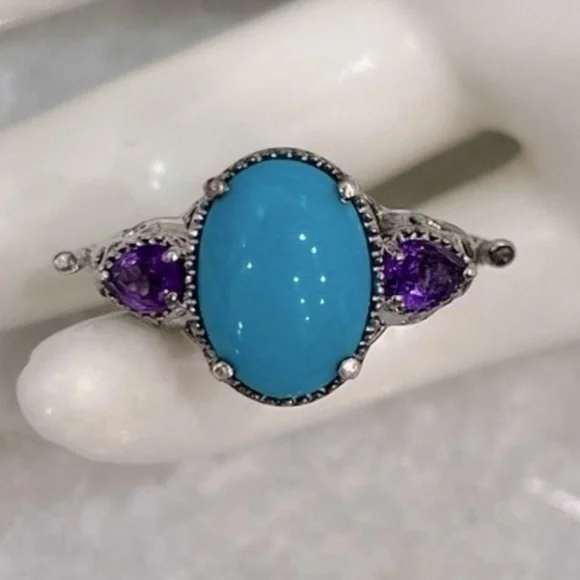 Arizona Sleeping Beauty Turquoise AmethystElephant Head Sterling Silve…